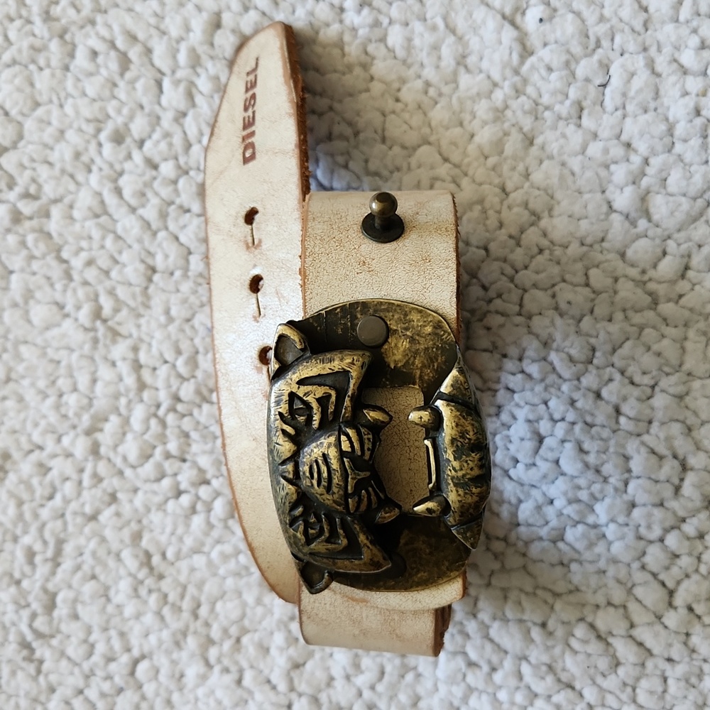 DIESEL Leather Belt Tiger Brass Buckle Made in Italy Sz 100cm/36-38"waist Unisex
